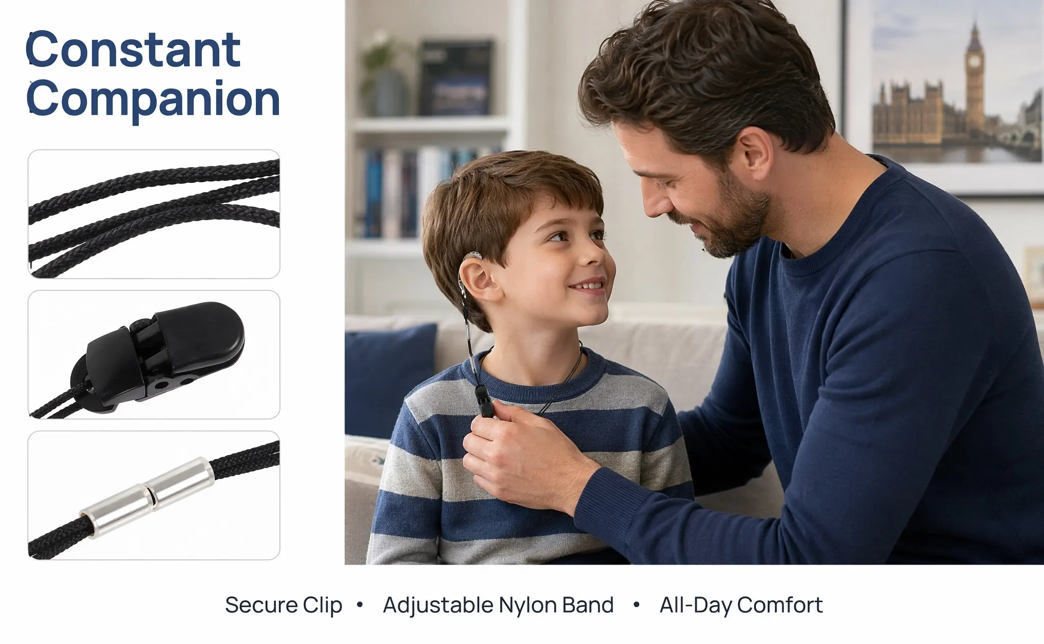 Hearing Aid Strap Protector Rope Adjustable Bte Hanging Strap Anti-Lost Cord Comfortable Security Lanyard for Daily Use Travel