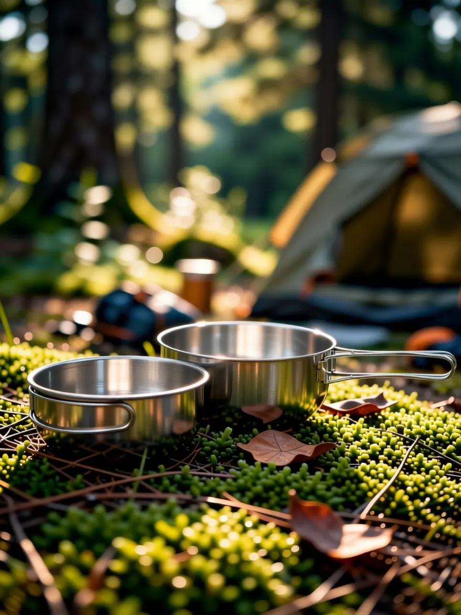 3Pcs Outdoor Tableware Stainless Steel Folding Bowls Stackable with Foldable Handle in Quick-Dry Mesh Bag Ideal for Camping