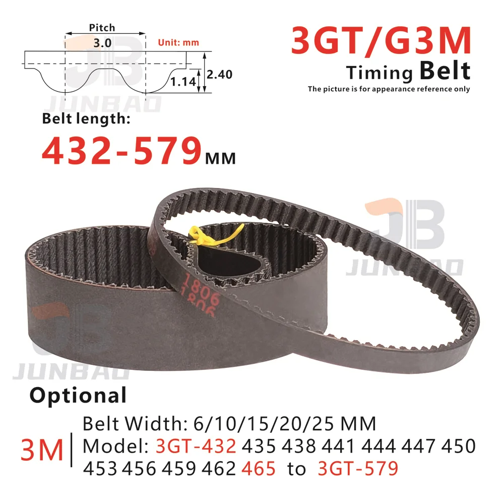 

432-579mm, 3GT Timing Belt , form 3GT-432 to 3GT-579, for DIY/CNC/Small power transmission system. G3M Synchronous toothed belt