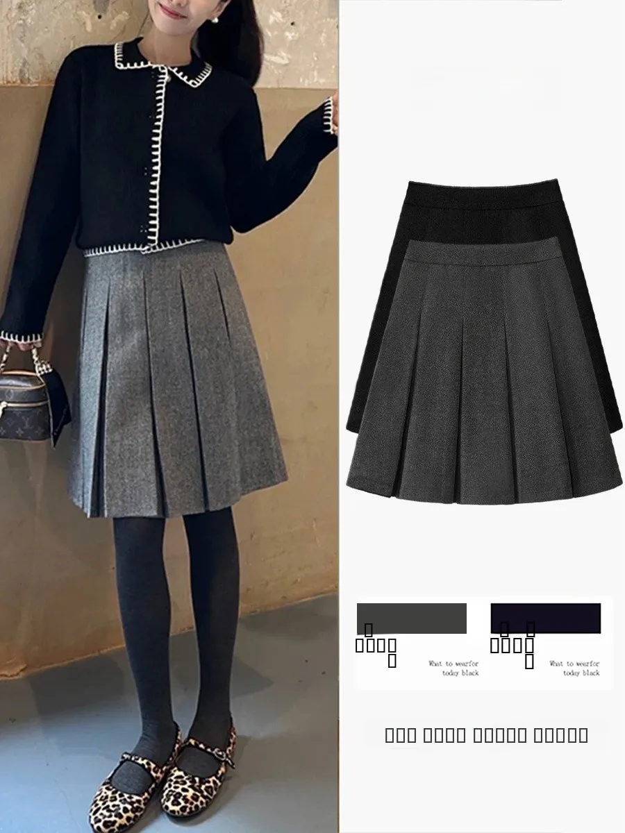 

Шерстяная юбка в клетку для женщин, осенне-зимняя новинка, с завышенной талией, А-силуэт, маленький размер, повседневная, для офиса, стройнящая