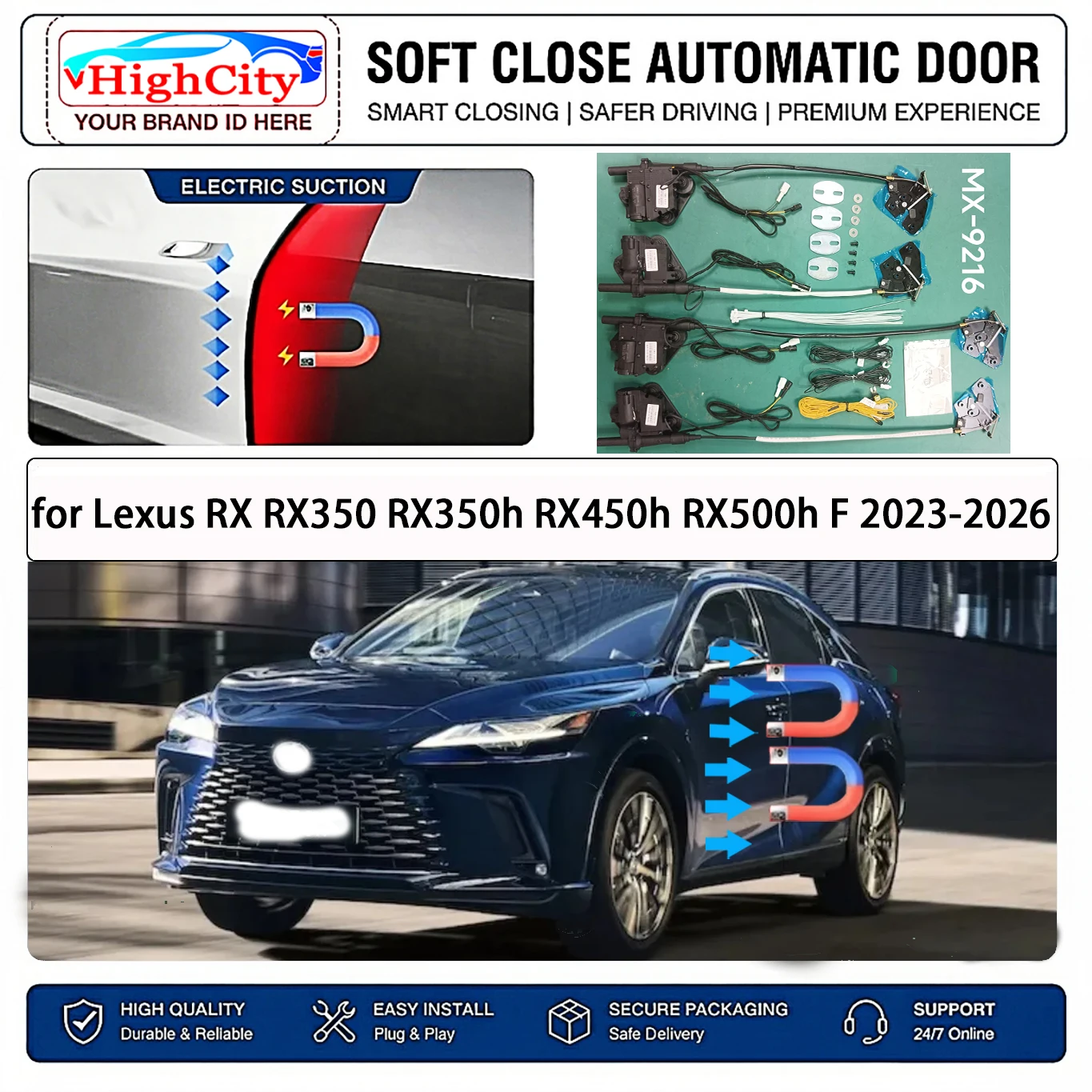 for Lexus RX RX350 RX350h RX450h RX500h F Electric Suction Soft Close Door Kit Smart Anti Pinch Auto Cinch Latch System No Slam