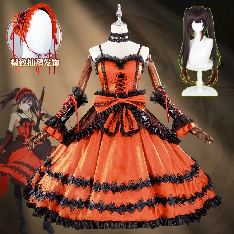 

Tokisaki Kurumi Косплей Костюм Парик Аниме ДАТА ЖИВОЙ Кошмар Костюм для Хэллоуина