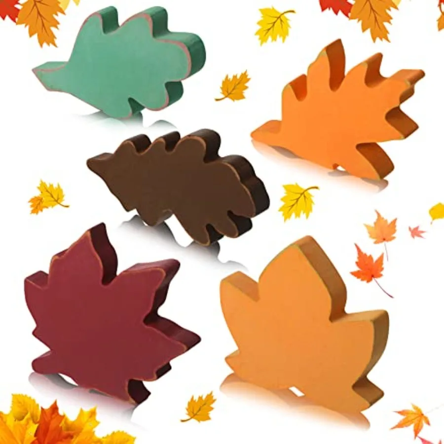 Feuilles d'automne en bois, 5 pièces, centre de Table de ferme, décor de feuilles de Thanksgiving, feuilles de récolte rustiques, feuilles d'érable d'automne Tha