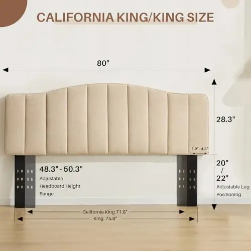 King Size Headboard Only, Upgraded One-Piece Bed Headboards Adjustable Height&Width Upholstered California King
