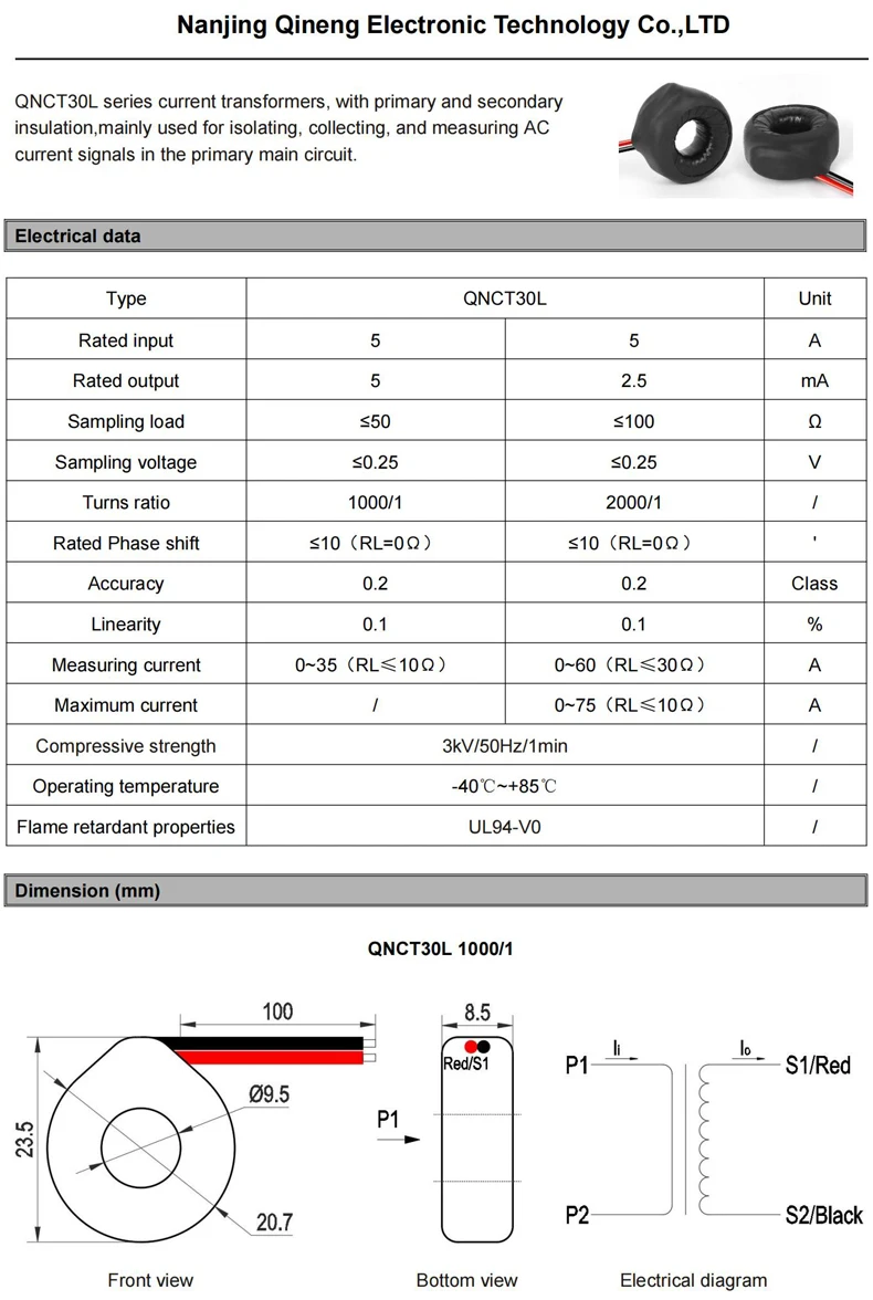 Mikro-Stromwandler 10A 5mA 1A 0,5mA 50A 25mA 100A 50mA 2000 1 Miniatur-Toroid-Stromwandler CT – Detail 6
