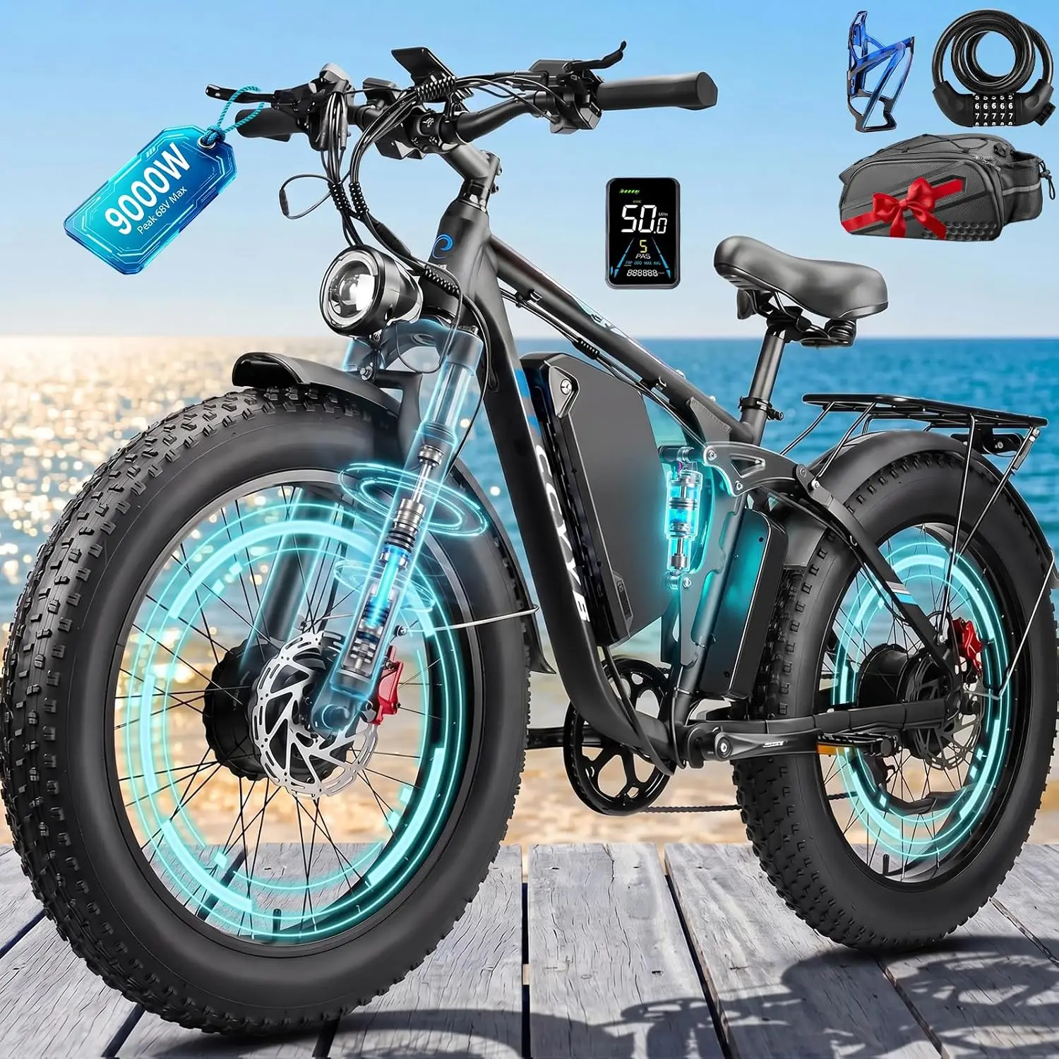 60V 30AH 9000W Peak Dual Motor Mountain Electric Bike Adults 50MPH LG Battery, Customized