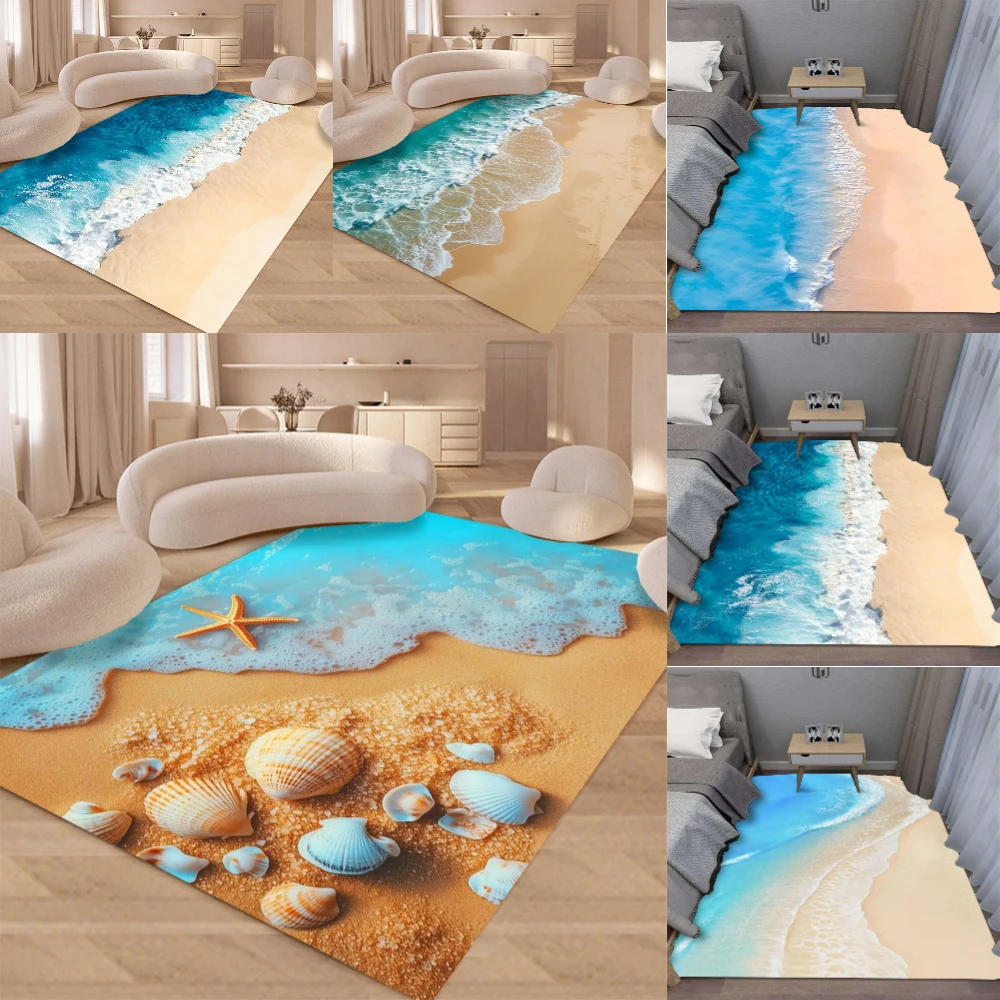 Sommer Charm Wellen Strand Muschel Teppich für Wohnzimmer Sofa Dekor Teppiche Schlafzimmer Teppich Küche Couchtisch Bodenmatte Flur Teppich