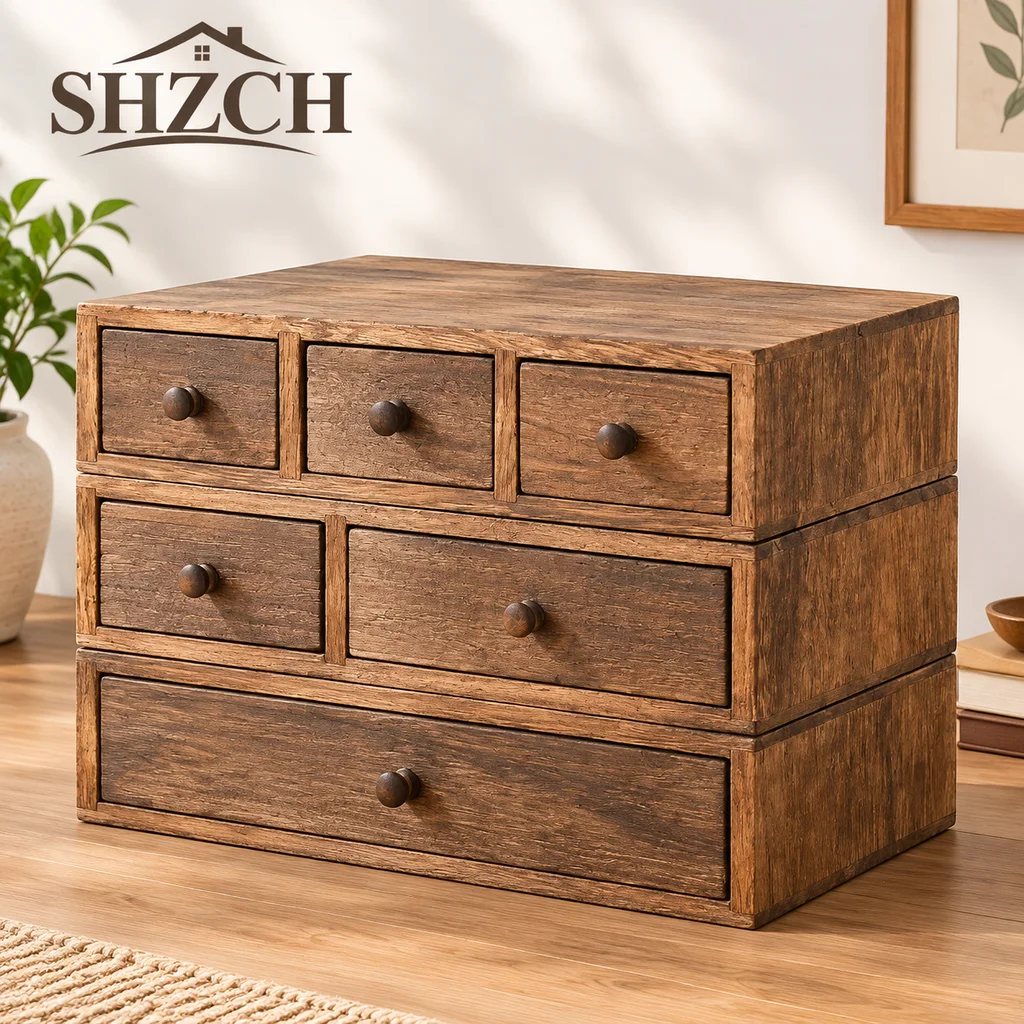 Solid Wood Desktop Storage Box Display Height Collection Rack Multi-functional Jewelry and Stationery Drawer