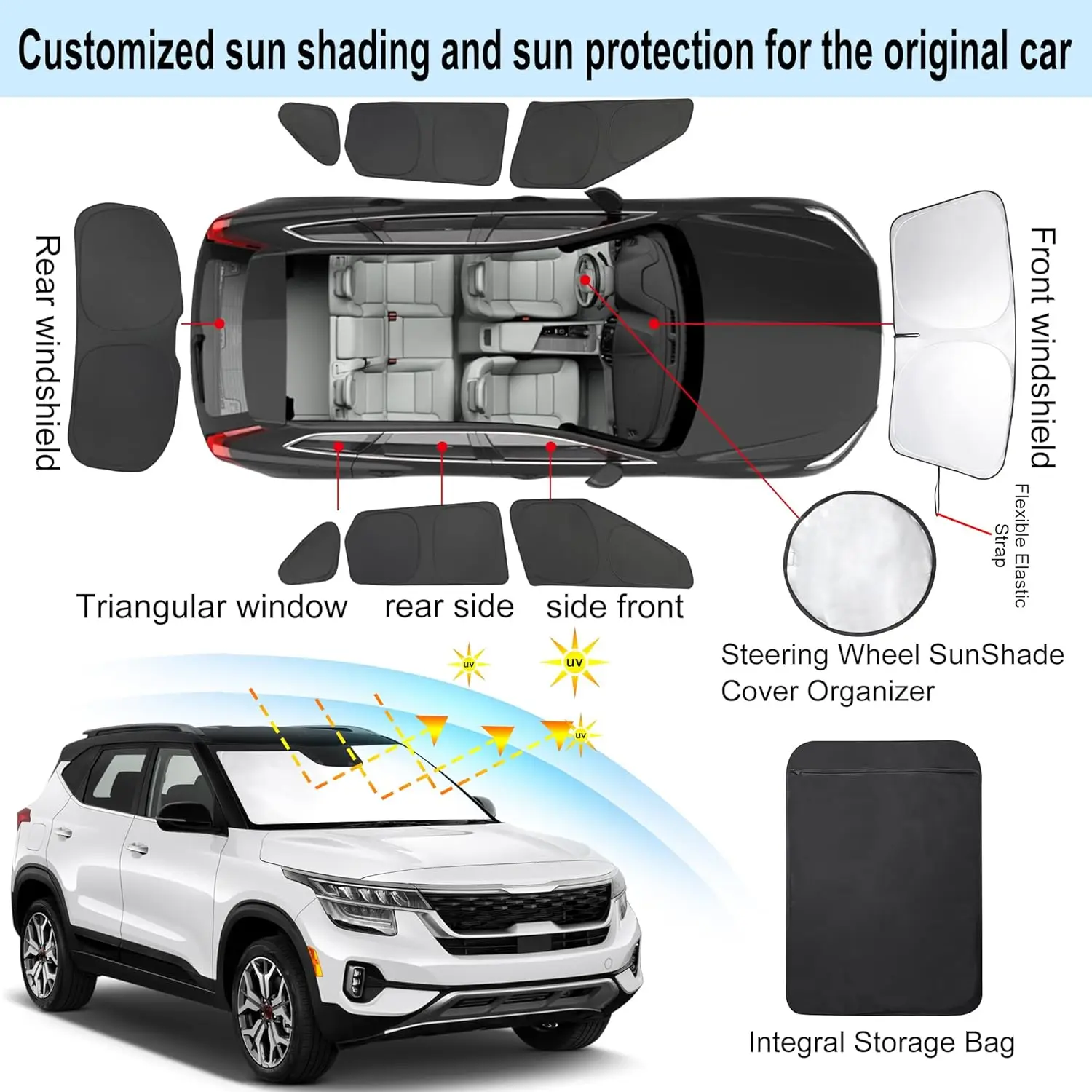 8PCS Custom Car Window Shades for Sun Protection, Privacy, and Cooling - Easy Install & Foldable Storage
