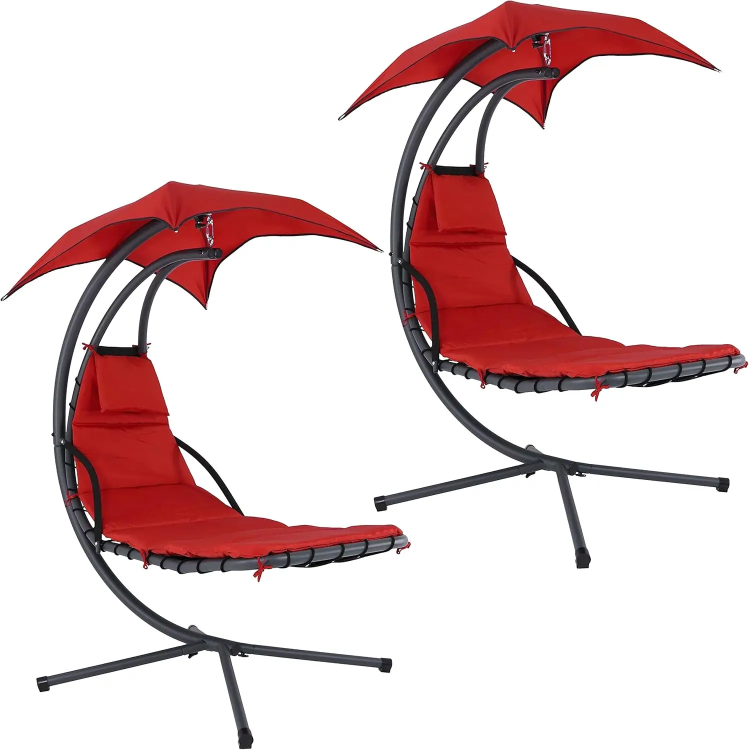

Floating Chaise Lounger Swing Chair with Umbrella Canopy - Curved Steel Hammock Lounge Chair with Removeable Cushion a