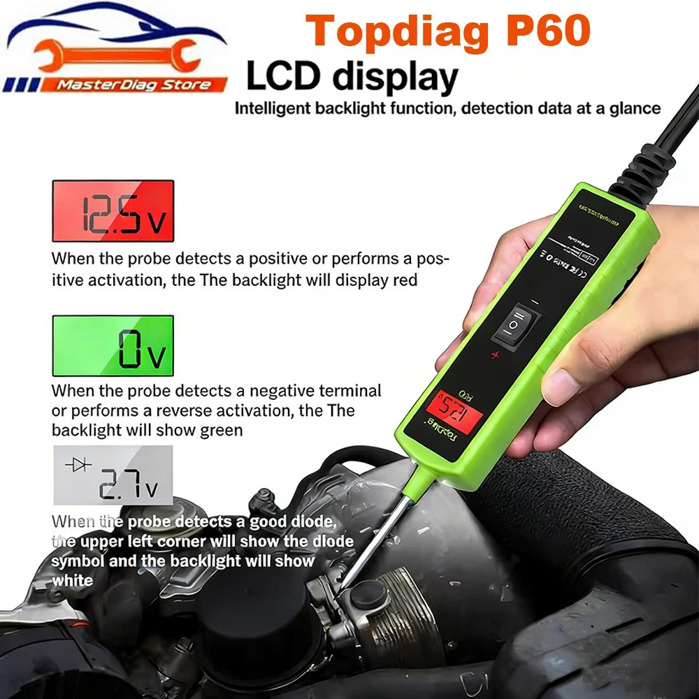 

2026 Topdiag P60 Автомобильный тестер электрической системы Автомобильный тестер зонда питания 12 В 24 В Тестер батареи Автоматический диагностический инструмент