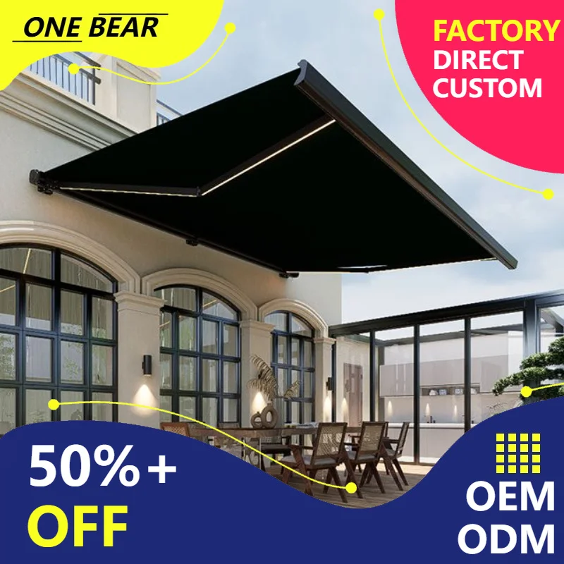 

Any Size Custom Motorized Retractable Awning Remote Control Full Cassette Aluminum Waterproof Acrylic Fabric Patio Balcony Sunsh