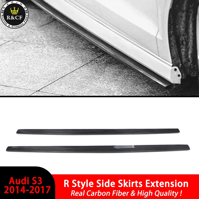 R Style Carbon Fiber  Side Skirts For 2014-17 Audi A3 Sline S3