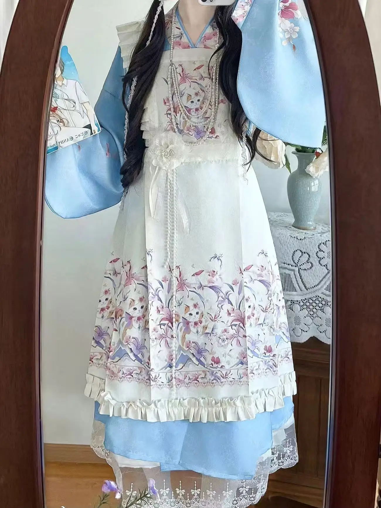 Sweet Kawaii Pipa Sleeve Collar Horse Dress Set Chinese Style Wear Original Lolita Dress 3-piece Set Autumn Winter Daily Women