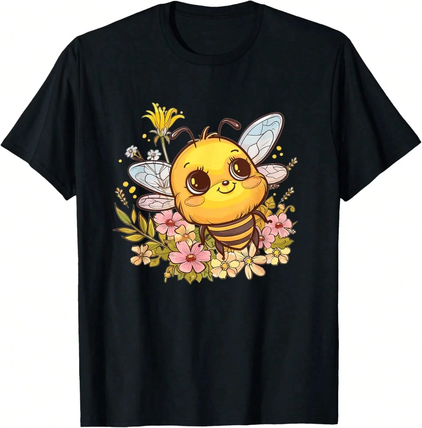 

Men T-shirt Cute Bee With Flowers Bee T-Shirt oversized t shirt t shirts for men t shirt vintage t shirt streetwear t-shirts