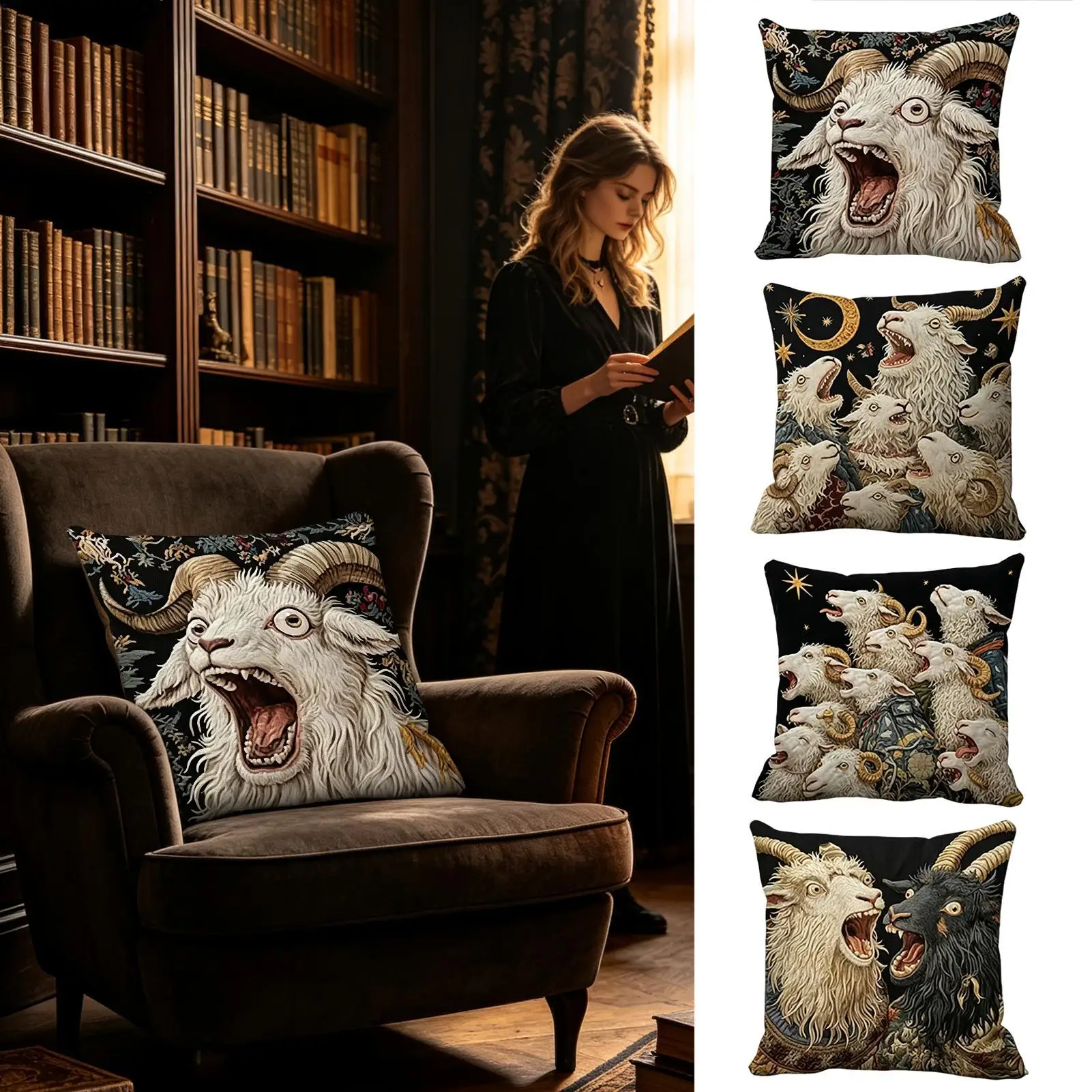 Goat Pillow Case 45x45cm 2D Crazy Animal Hilarious Square Scream Goat Throw Pillowcase for Dorm Office Apartment Bedroom Living