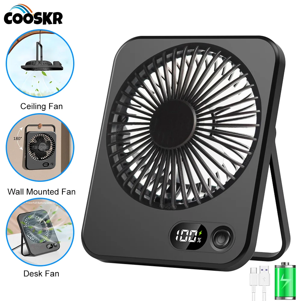Schreibtischventilator, tragbar, wiederaufladbarer Mini-Ventilator, faltbarer USB-Tischventilator, kabelloser, an der Wand montierter Deckenventilator, kleiner, leiser Tischventilator, 5 Gänge