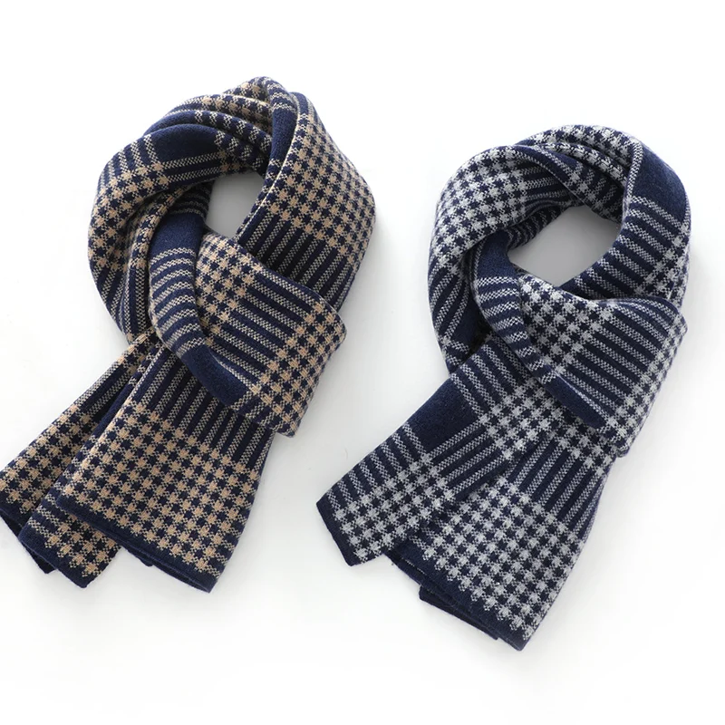 High-end quality 35% pure cashmere scarf for men and women winter versatile couple striped warm color-blocked knit scarf