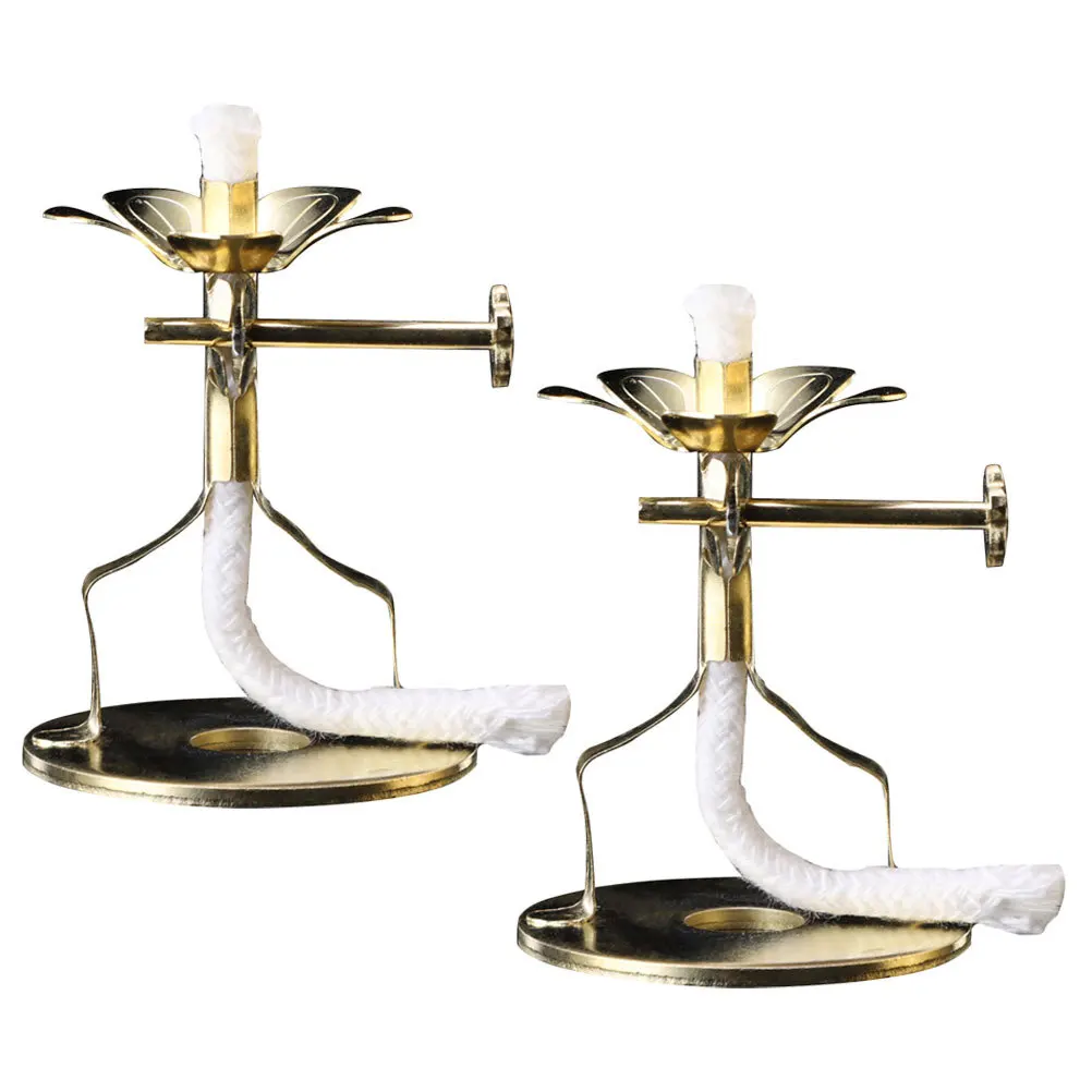 ที่วางไส้ตะเกียงกันลม 2 ชิ้น วัสดุโลหะผสมคุณภาพสูง สำหรับแท่นบูชาพระพุทธรูป ตกแต่งบ้าน วัด อุปกรณ์ประกอบพิธีกรรม