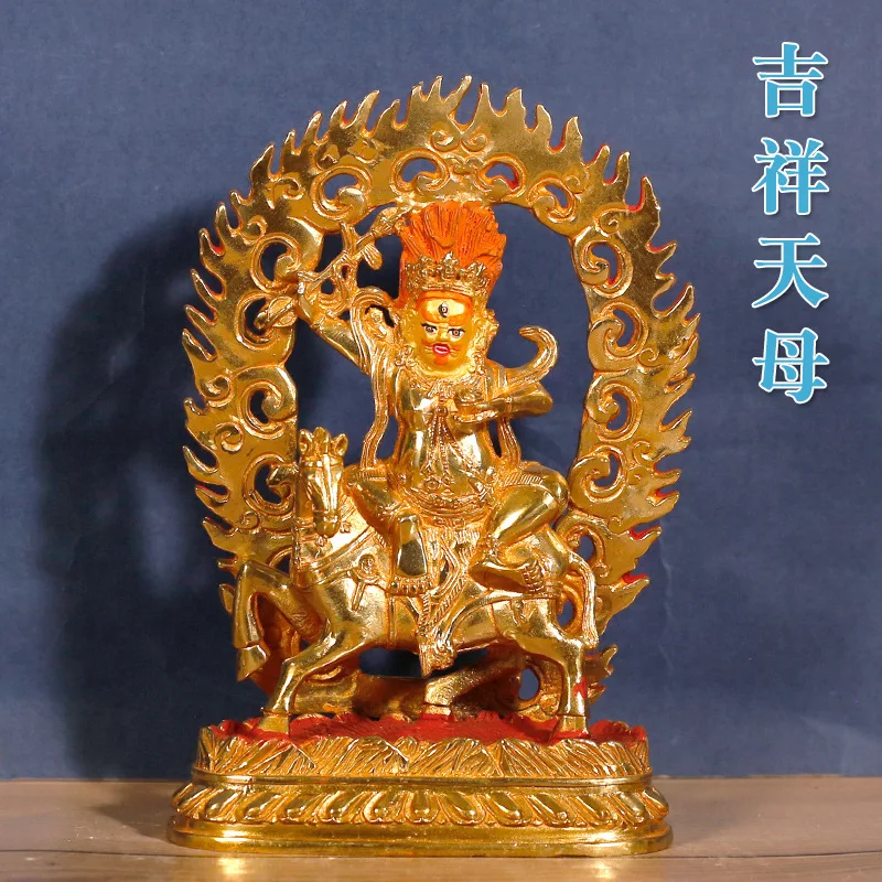 Tibetan-style pure copper, gold-plated, and painted Lottus Goddess Buddha statue for home or temple use, with a backlit display