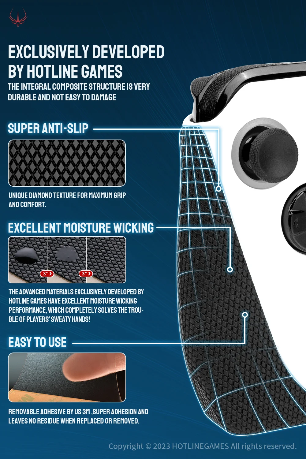 HOTLINE GAMES 2.0 PLUS Controller Grip Tape Compatible with ASUS Rog Ally Handle Grips,Buttons,Trigger,Non-slip,Sweat-Absorbent