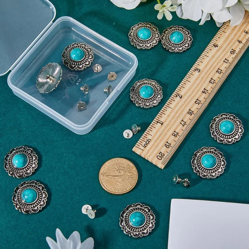 10 Sets Turquoise Buttons Screw Back Buttons Western Style Buds Daisy Button Sunflower Decorative Buckle Vintage Flower