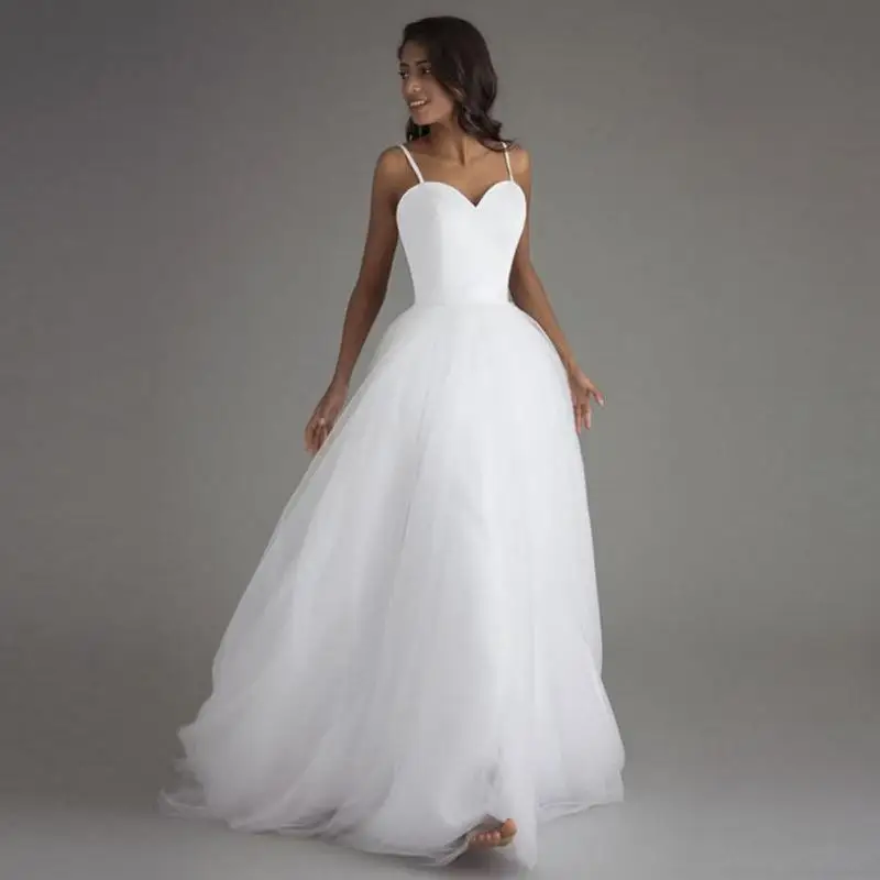 Sweet Korean Style Simple Civil Wedding Dress Spaghetti Straps Bridal Marriage Party Prom Dresses Woman Custom-made