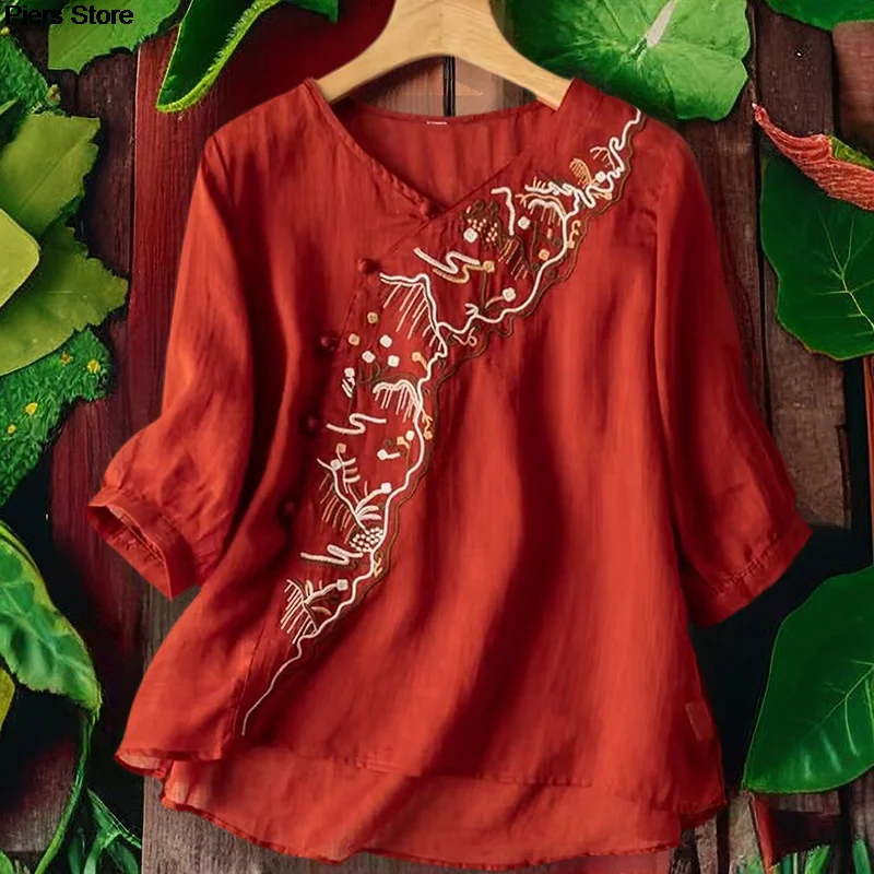 Tops Hanfu de estilo chino Retro para mujer, blusa elegante tradicional, ropa Oriental de moda, camisas de té Zen con estampado de lino y algodón