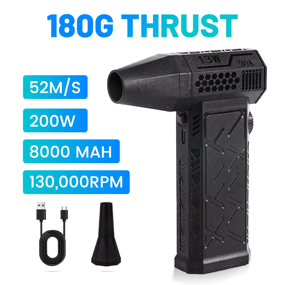

130000RPM Mini Air Blower With Extra Nozzle Turbo Jet Fan Wind Speed 52m/s Electric Blower Multifunctional Blowing Dust Dryer