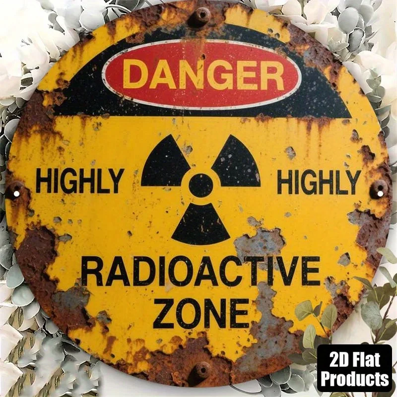 2D Flat, 2D Flat Retro Industrial Wooden Wall Decor - Radiation Warning Decoration, High Danger Text Design - Yellow and Black H