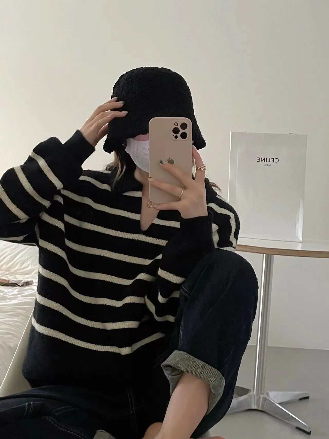 Classic retro casual striped pullover sweater  knitted pullover women autumn and winter new loose long sleeve wind top women