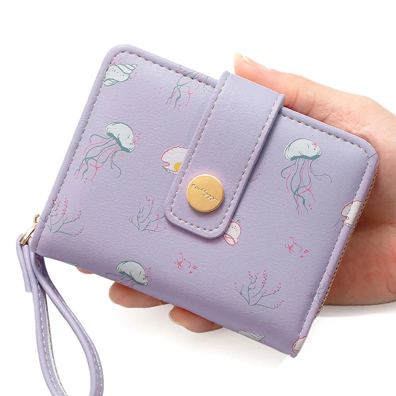Brand Wallets For Women 2026 New Women's Short Wallet Buckle PU Leather Printed Coin Purse Mini Female Purses Carteras