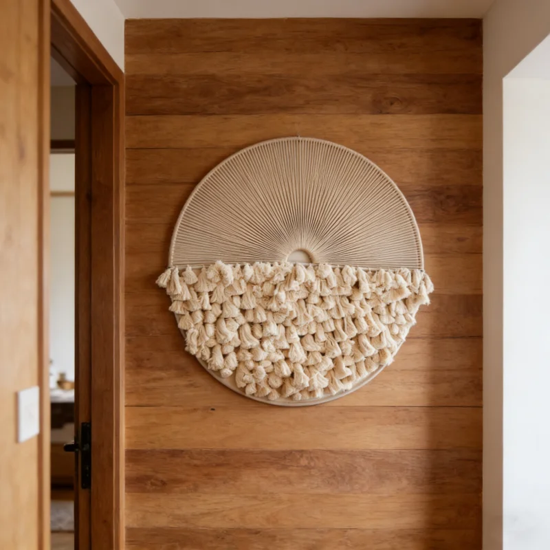 

Handmade Circular Macrame Wall Hanging Cream Boho Tapestry with Tassels Bohemian Home Decor Gift for Housewarming