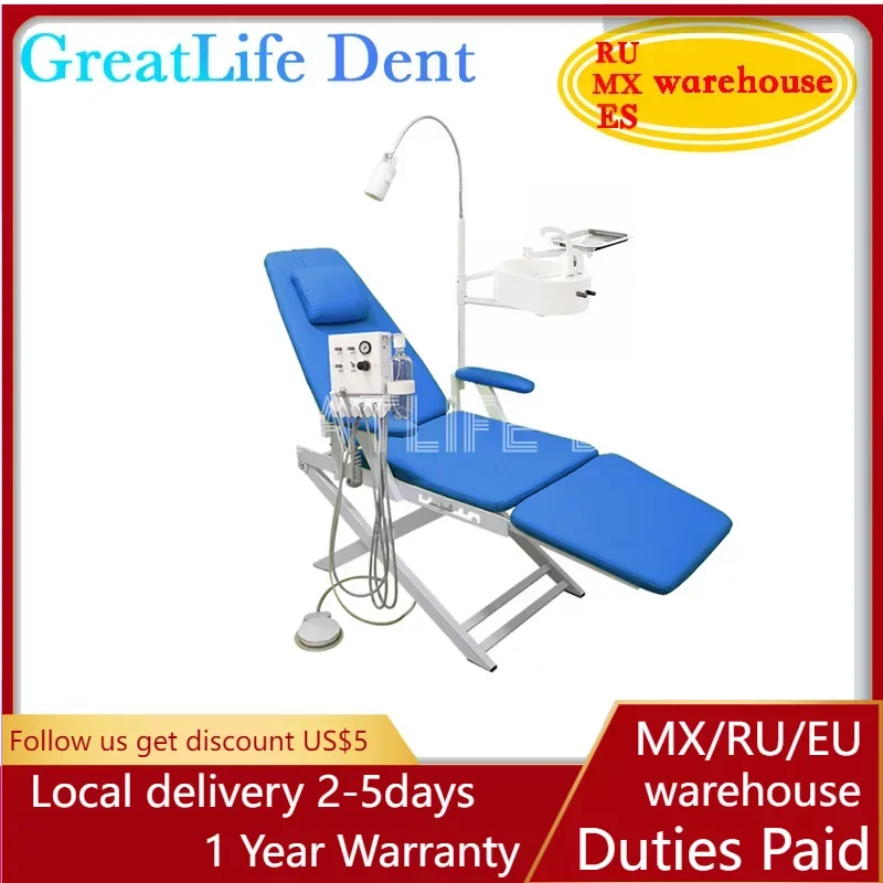 

GreatLife Dent Cheap Dental Unit Dental Chair Complete Set Dental Folding Chair Sale with Led Lamp and Portable Turbine Unit