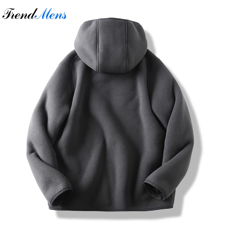 Chaqueta de forro Polar con capucha para hombre, sudadera gruesa con cremallera acolchada, parte frontal abierta, Color sólido, Otoño e Invierno