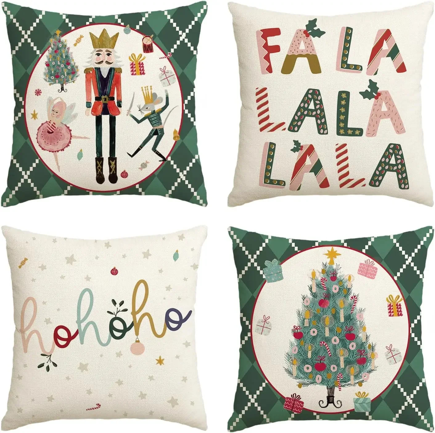 Merry Christmas Nutcracker Green Throw Pillow Covers, Winter Holiday Party Cushion Case Decoration for Sofa Couch 60X60