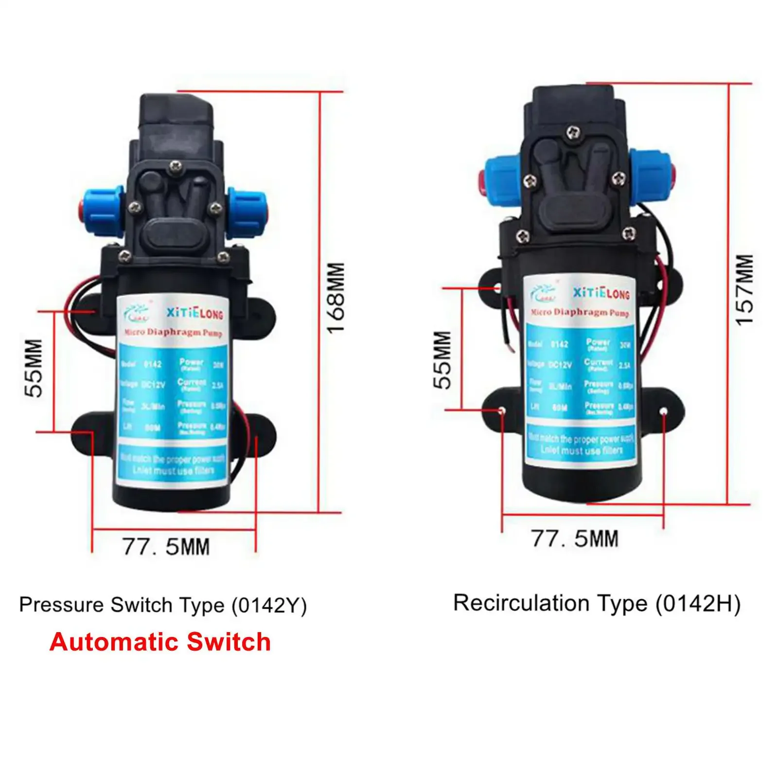 12V/24V 15W/30W/60W/80W Electric Diaphragm Water Pump Self-priming Booster Backflow For Garden Car Washing