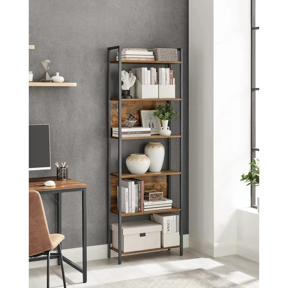 

Six-tier bookshelf, industrial bookshelf with steel frame, suitable for living room, home office, bedroom