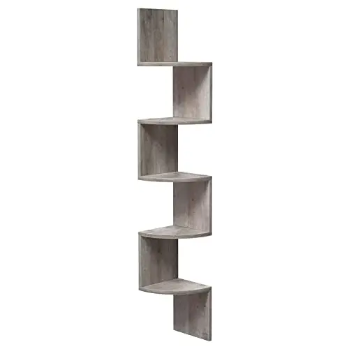 Hoekplank, 5-Tier Drijvende Wandplank Met Zigzagpatroon, Boekenkast, Grijs Lbc020m01