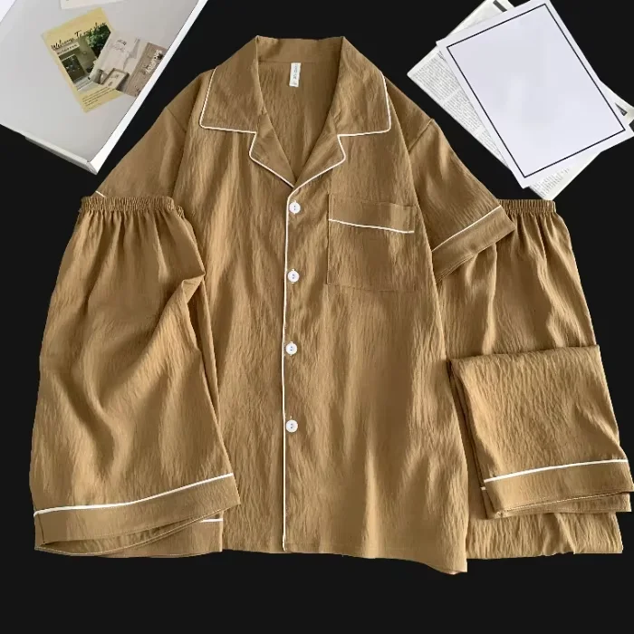 3PCS Men's Oversized New Pajama Set Big Size Solid Color Short Sleeve Lapel Top and Elastic Shorts Pajamas Large Size Loungewear