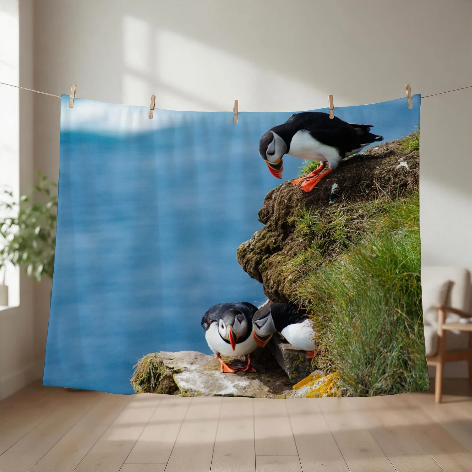New Peeking Puffins Throw Blanket couch cozy soft plush fuzzy picnic outdoor blanket