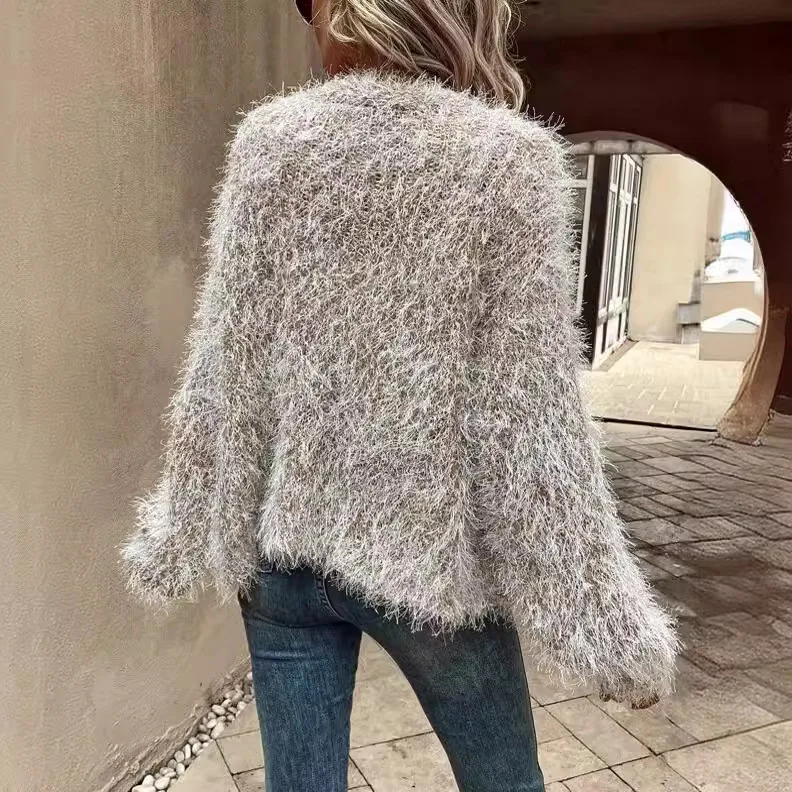 Suéter de mujer con estilo perezoso y atmósfera suave, chaqueta cárdigan peluda de visón de imitación, suéter de punto