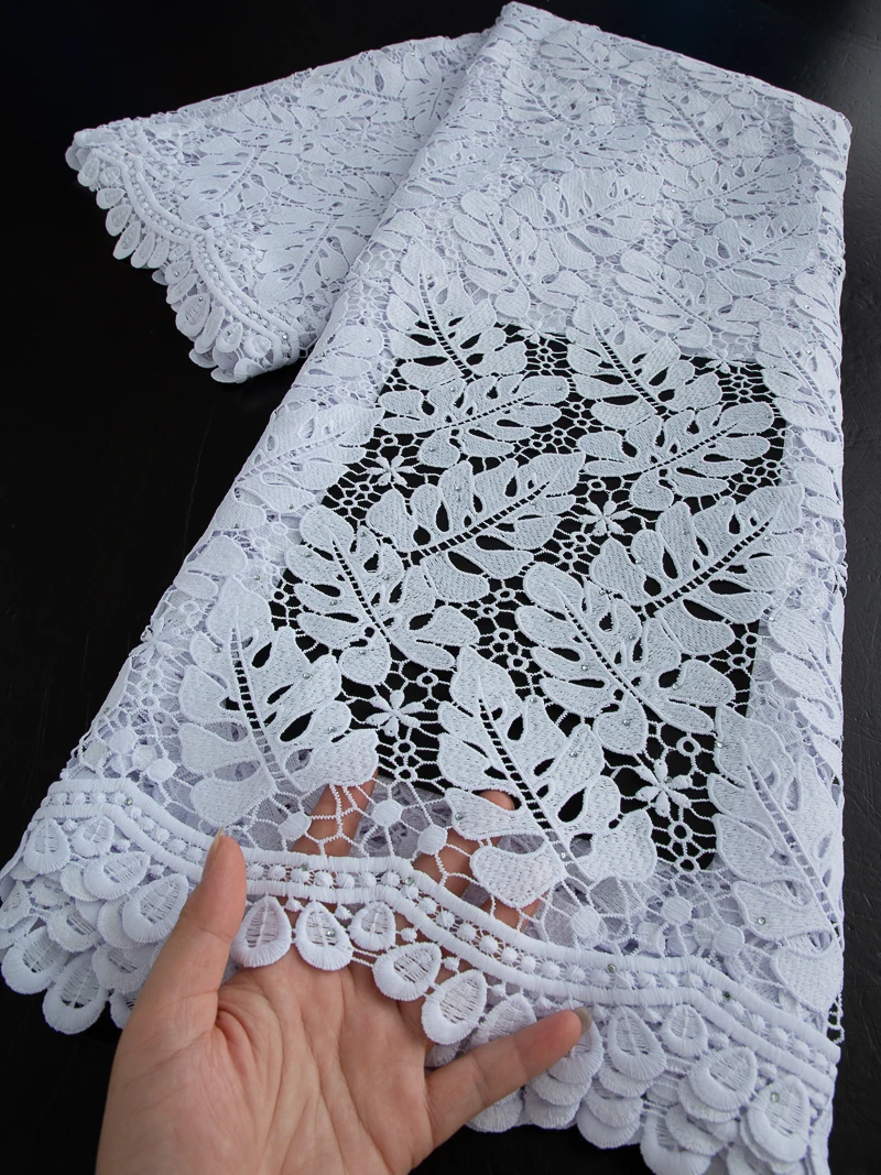 Nigerian Water Soluble Lace Fabric 2025 High Quality African Sequins Guipure Cord Lace Fabric For Women Wedding Evening Dresses