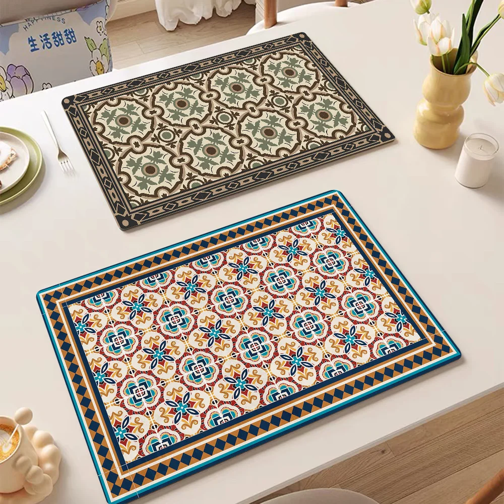 Graue böhmische Mandala-Blumen-Küchen-Abtropfmatte im Retro-Stil, Abtropfpads, saugfähige Tischsets, Abtropffläche, Geschirr-Zubehör