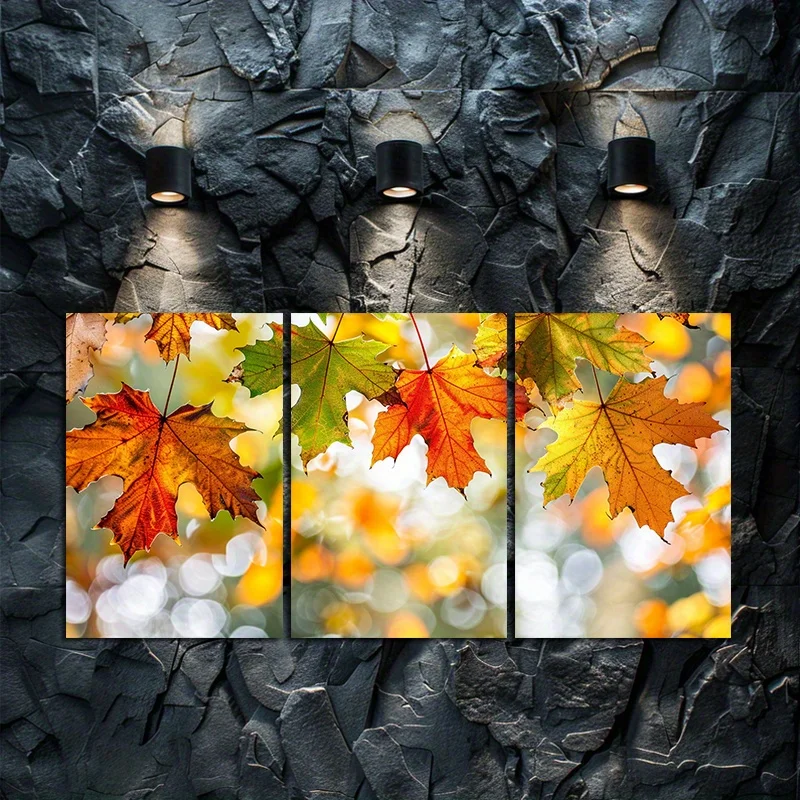 （NoFrame 3PCS）-Autumn Leaves Canvas Wall Art - Set of 3 Unframed Cloth Prints, 12x18 Inch - Vibrant Fall Foliage Triptych for