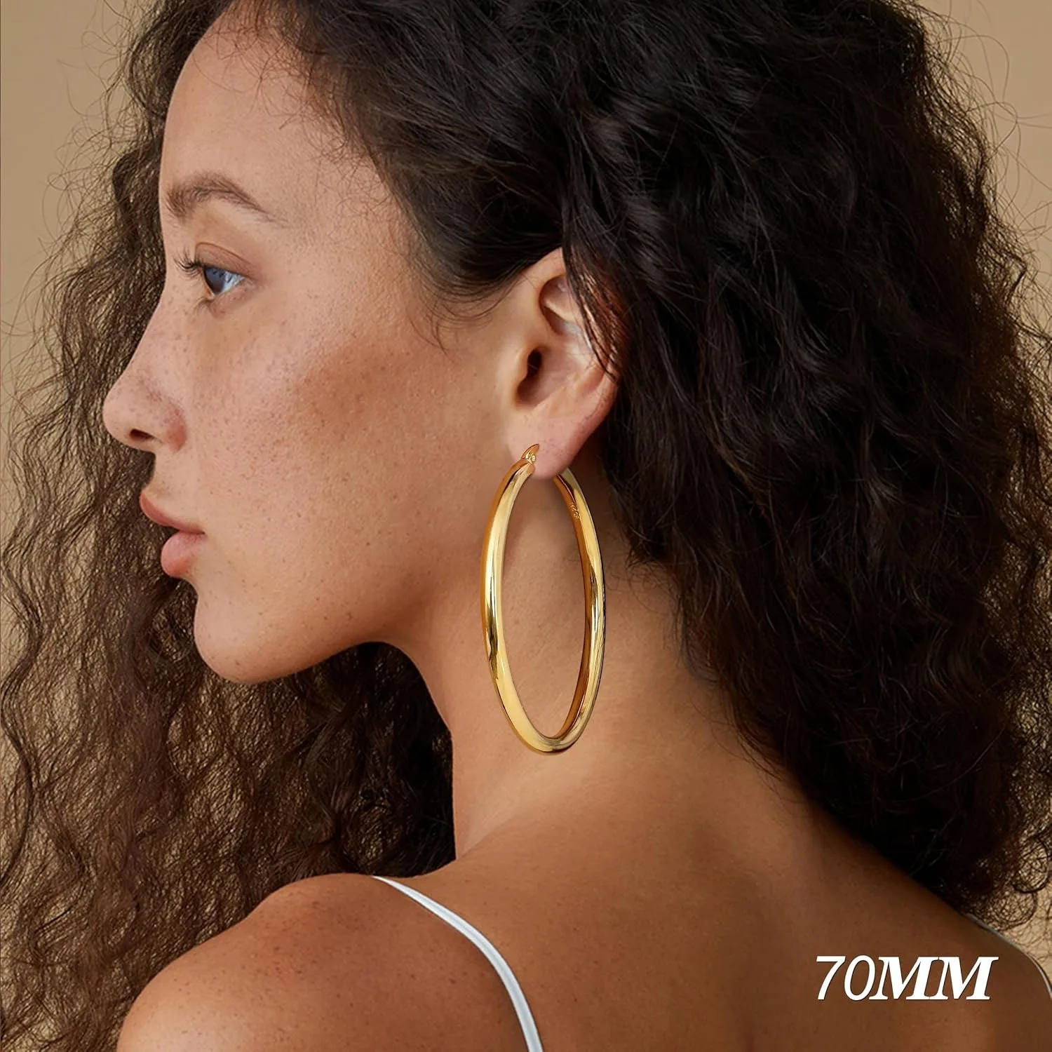 14K Chunky Gold Plated Hoop Earrings for Women 925 Sterling Silver Post Hollow Tube Hoops Earrings 4mm Thick Hoop Earrings Hypoallergenic Lightweight Gold Big Large Hoop Earrings 25/30/40/50/60/70MM