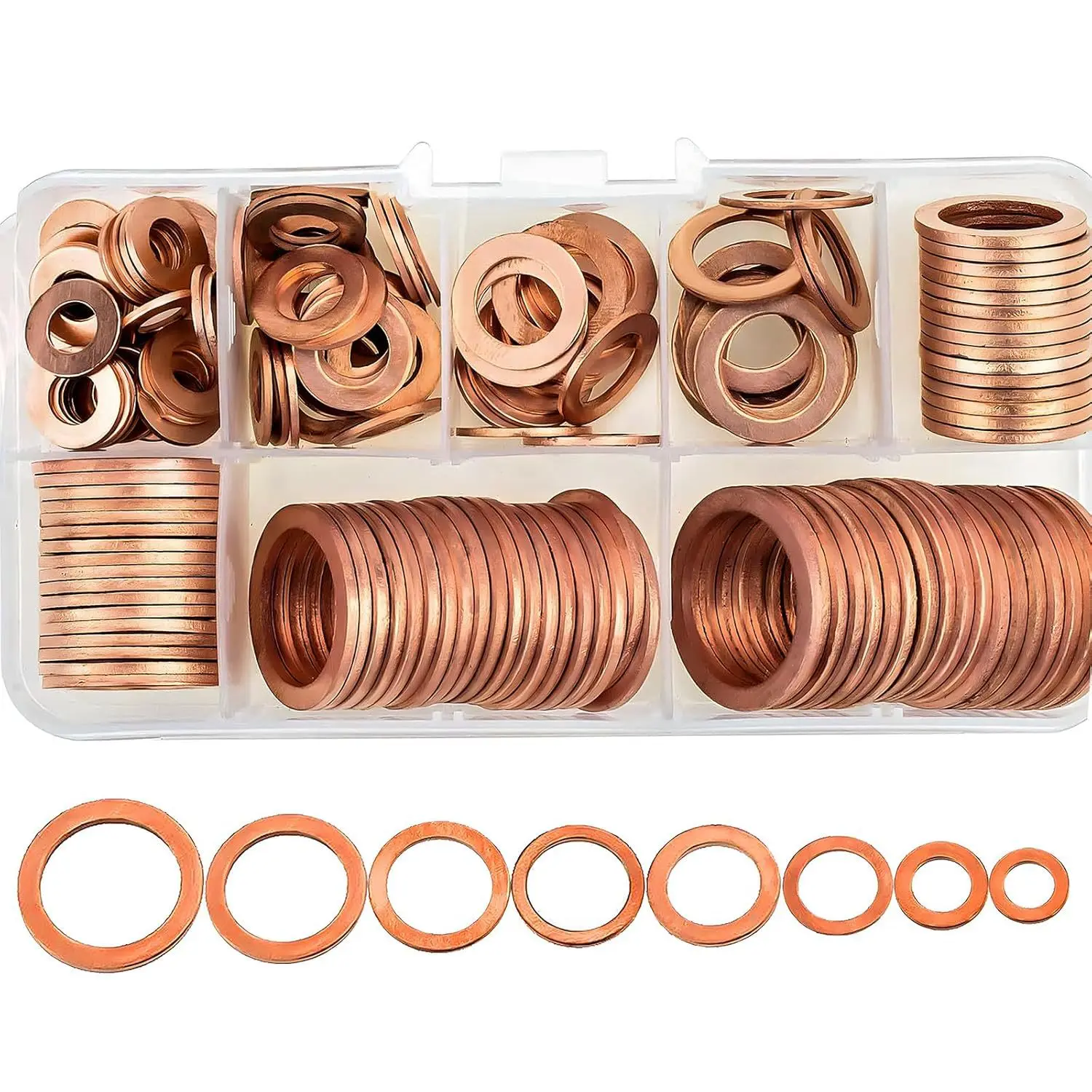 150pcs Flat Copper Washers Set,Copper Crush Washers Gasket Sealing ring Assortment Kit  for drain oil plug,M6/M8/M10/M12/M14-M20