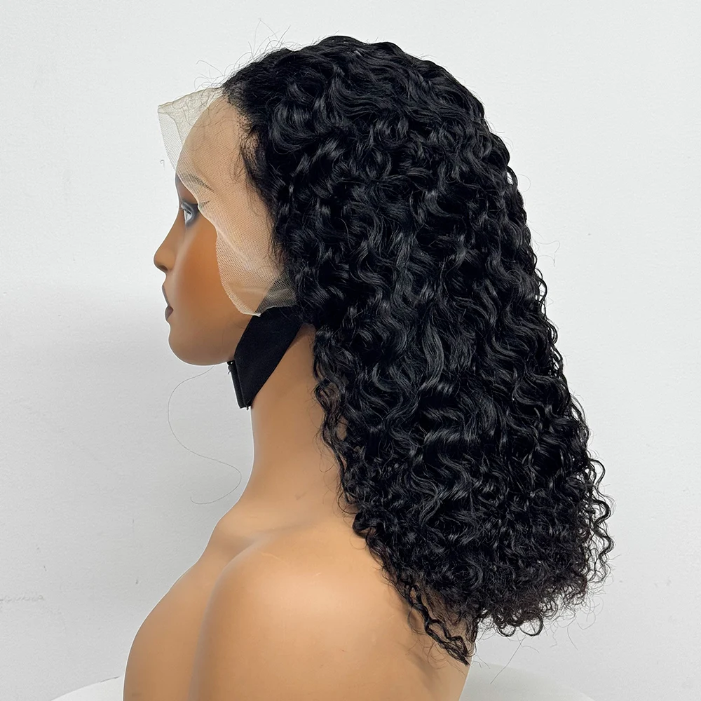 Pelucas Jerry rizadas de doble estiramiento, densidad del 280%, 13x4, encaje Frontal transparente, cabello humano, peluca de cabello humano rizado Pixie para mujeres negras
