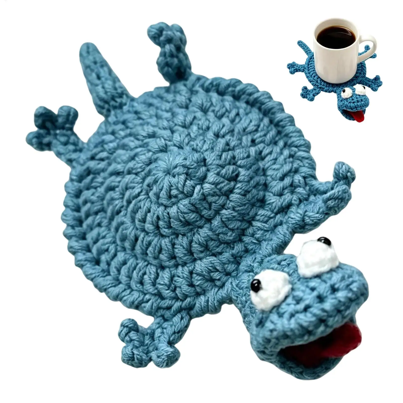 Crocheting Cup Coaster Animal-Themed Table Protection Mat 3D Lizard Mug Rug for Bedroom Nightstand Birthday Party Enthusiasts