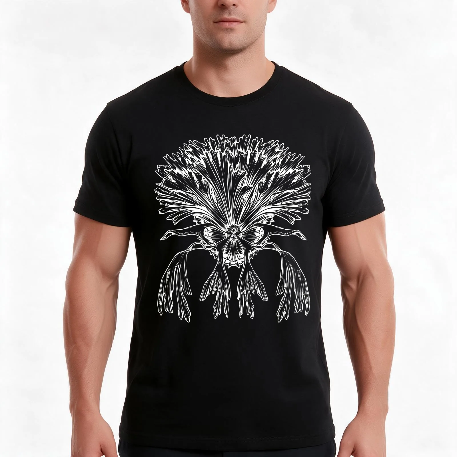 giant staghorn fern illustration - platycerium wandae T-Shirt Summer Casual Cotton Tee Oversized Streetwear Tops 100% Cotton